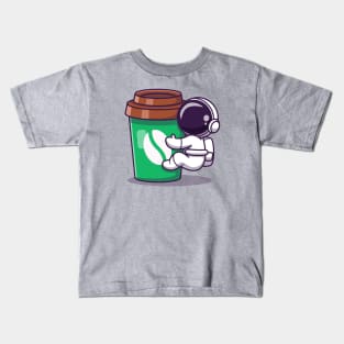 Cute Astronaut With Coffee Cup Kids T-Shirt